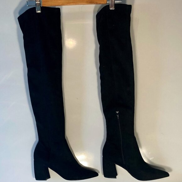 Steve Madden SZ 5.5 NWOT Black faux Suede Over the Knee Block Heel Boot essentia - Picture 3 of 12